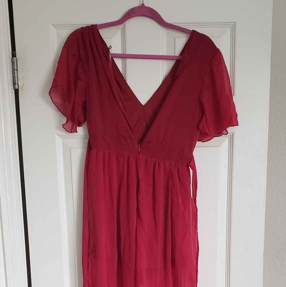 Feathers Red Smocked Sundress with Flutter Sleeves